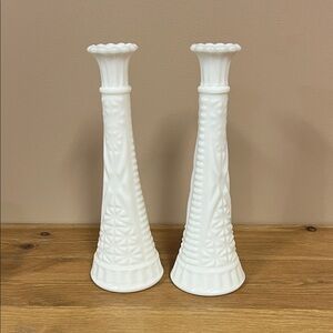 Vintage Anchor Hocking Milk Glass Bud Vases (Pair)